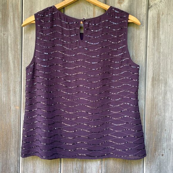 Talbots Vintage 100% Silk Beaded Sequined Evening Tank Women 12 - Picture 4 of 11